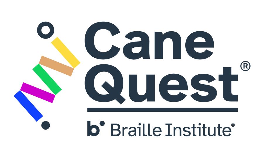 Cane Quest AL Logo, the words Cane Quest in black over the words Braille Institute also in black Cane Quest AL Logo, the words Cane Quest in black over the words Braille Institute also in black