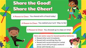 cartoon figures of smiling children, rainbows, & colorful toys
