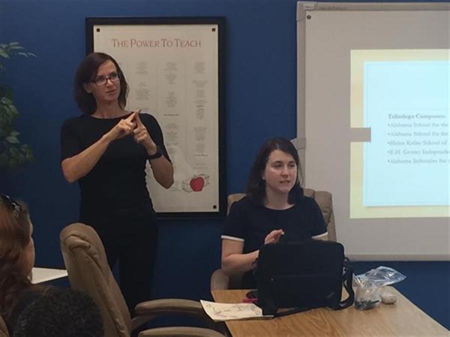 A workshop with someone presenting.